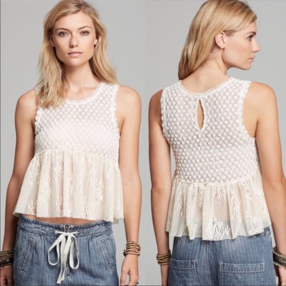 Deleting tomorrow 8/15🛑Free People Varsity Shedder Lace Peplum Tank size XS - Picture 2 of 10